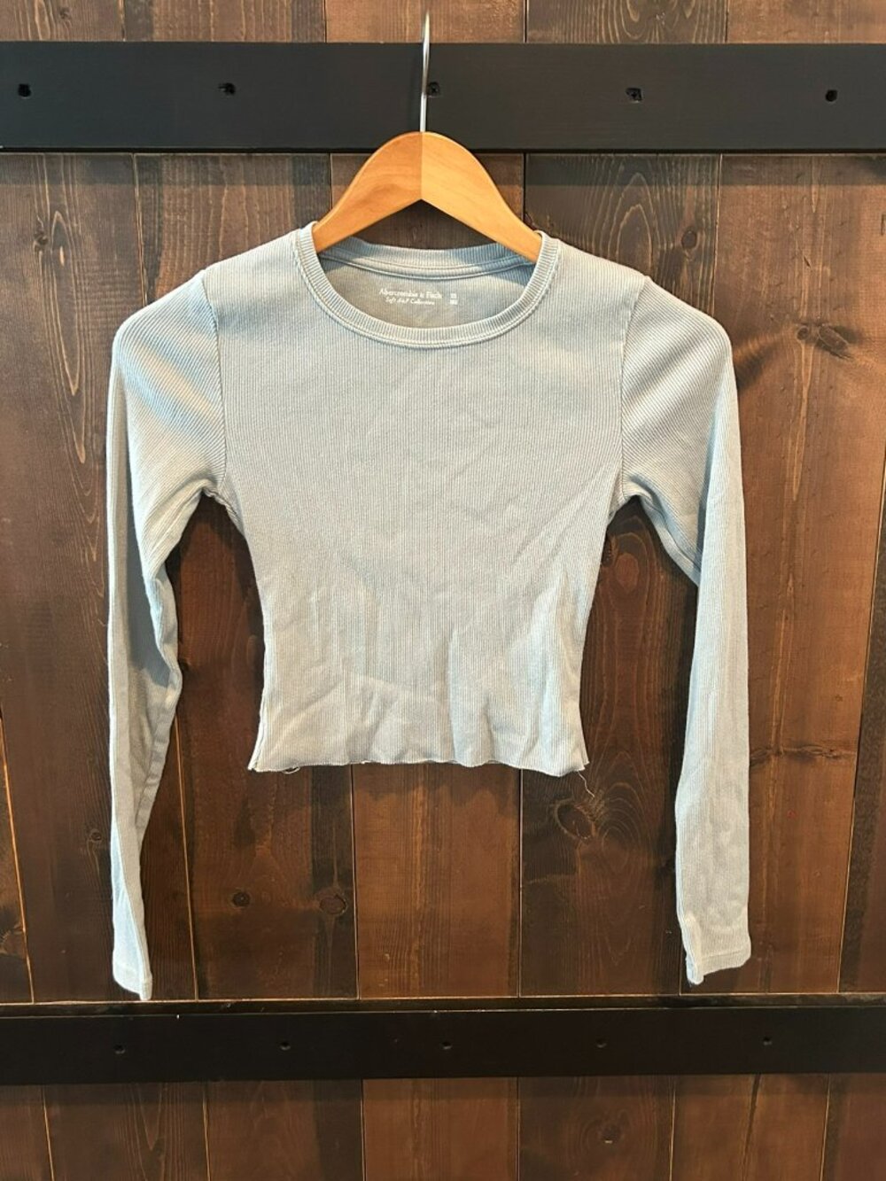 Abercrombie & Fitch Ribbed Long-sleeve Crop Top Light Blue Women's Size XS